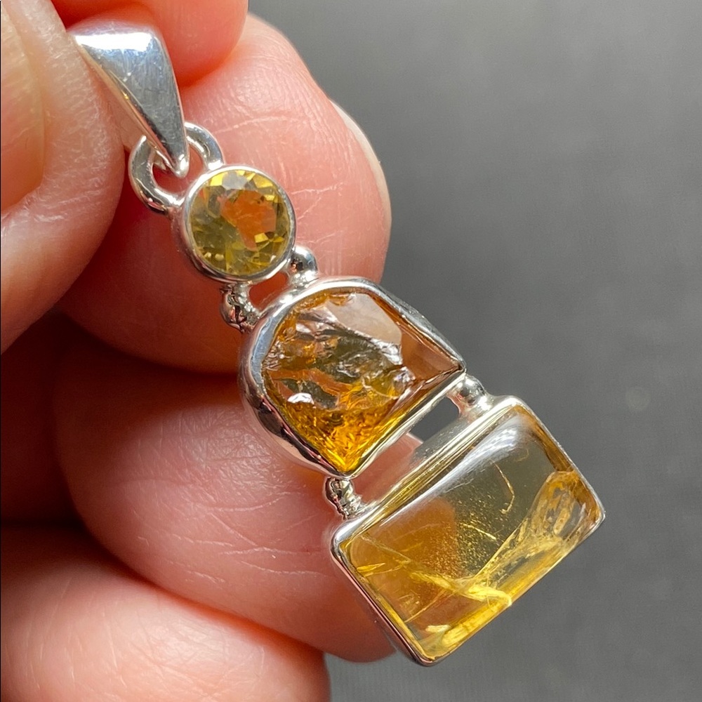 Citrine Triple Stone Pendant in Solid Sterling Silver 925